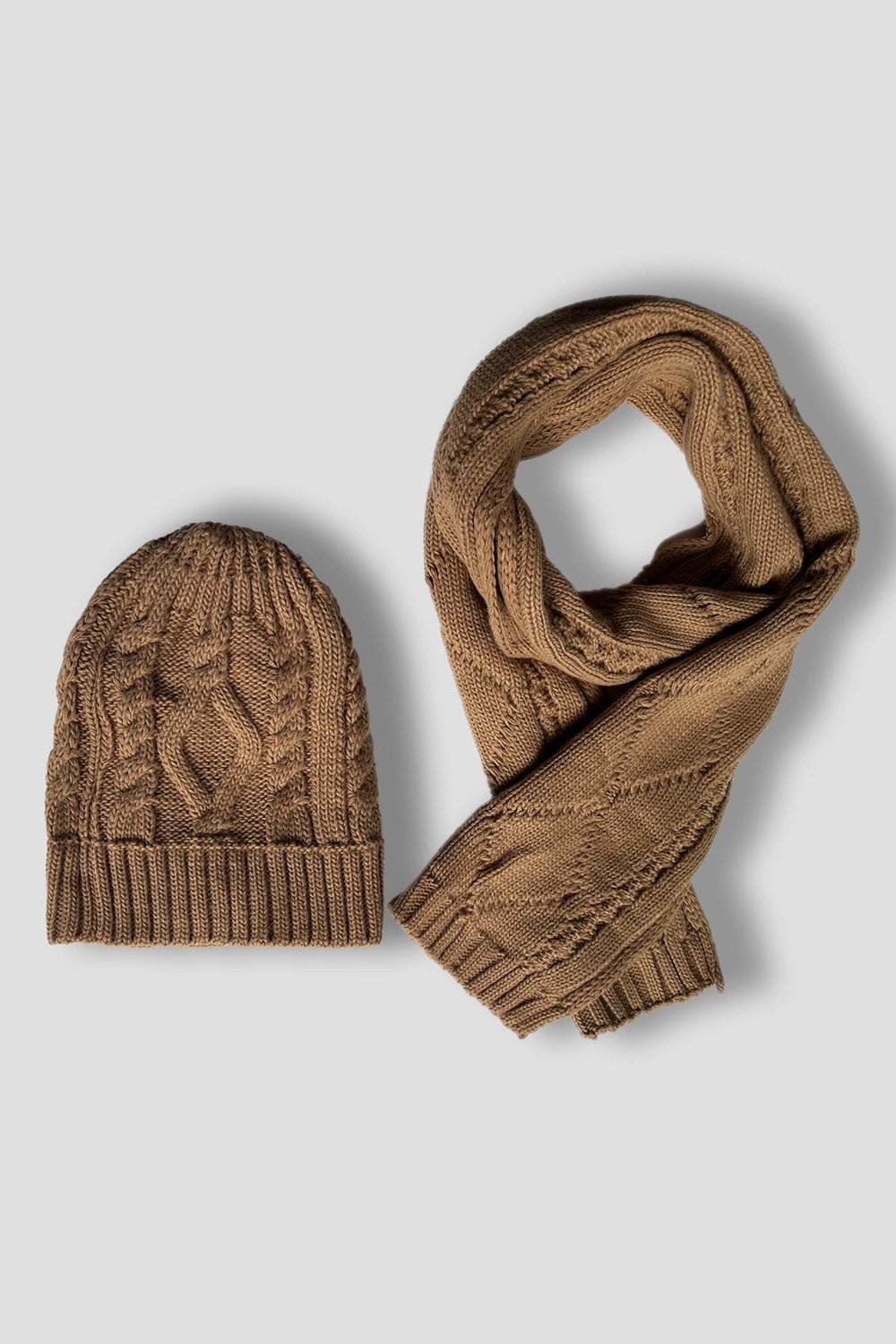 Erkek Camel Saç Örgü Örme %100 Akrilik Atkı Bere Takımı