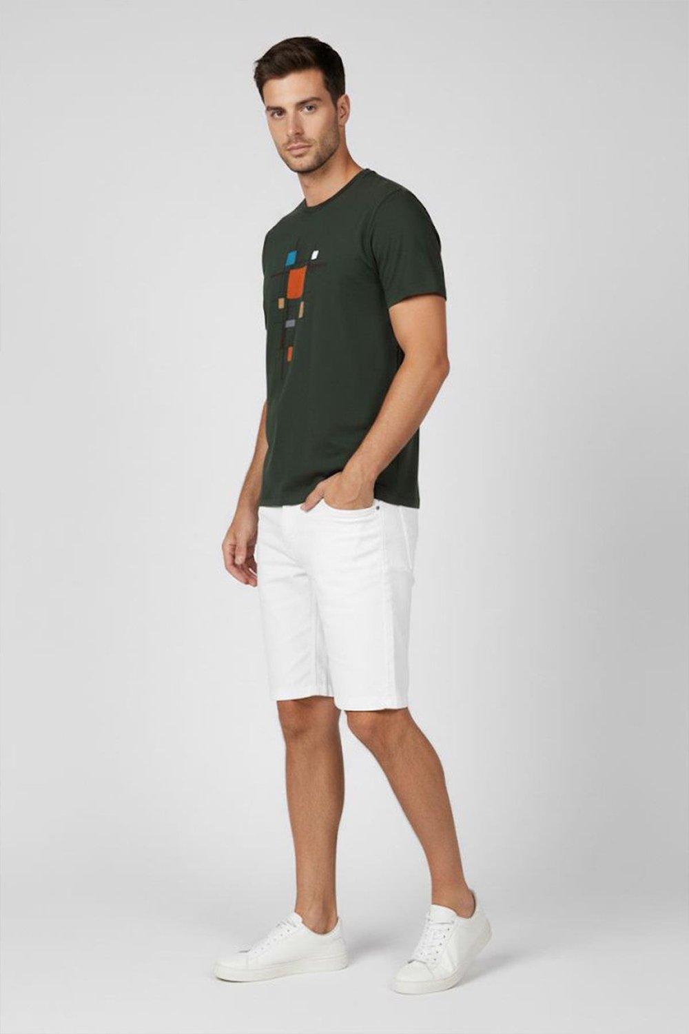 Giotelli Haki Slim Fit %100 Pamuk Baskılı Bisiklet Yaka Erkek Tişört