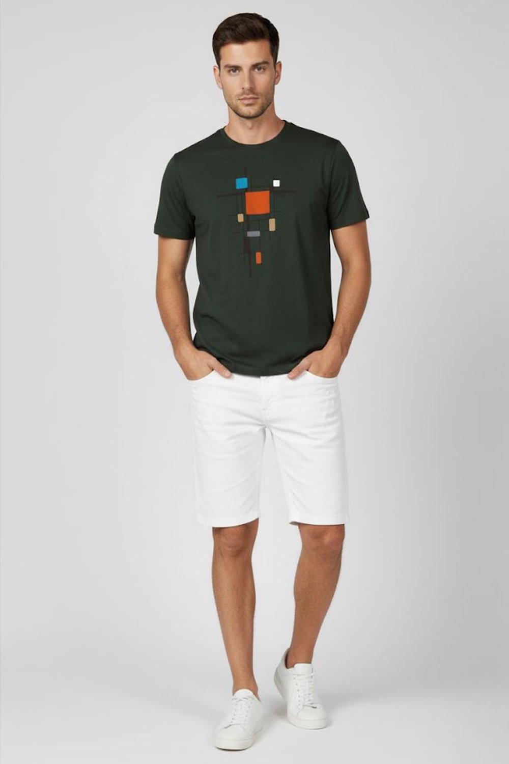 Giotelli Haki Slim Fit %100 Pamuk Baskılı Bisiklet Yaka Erkek Tişört