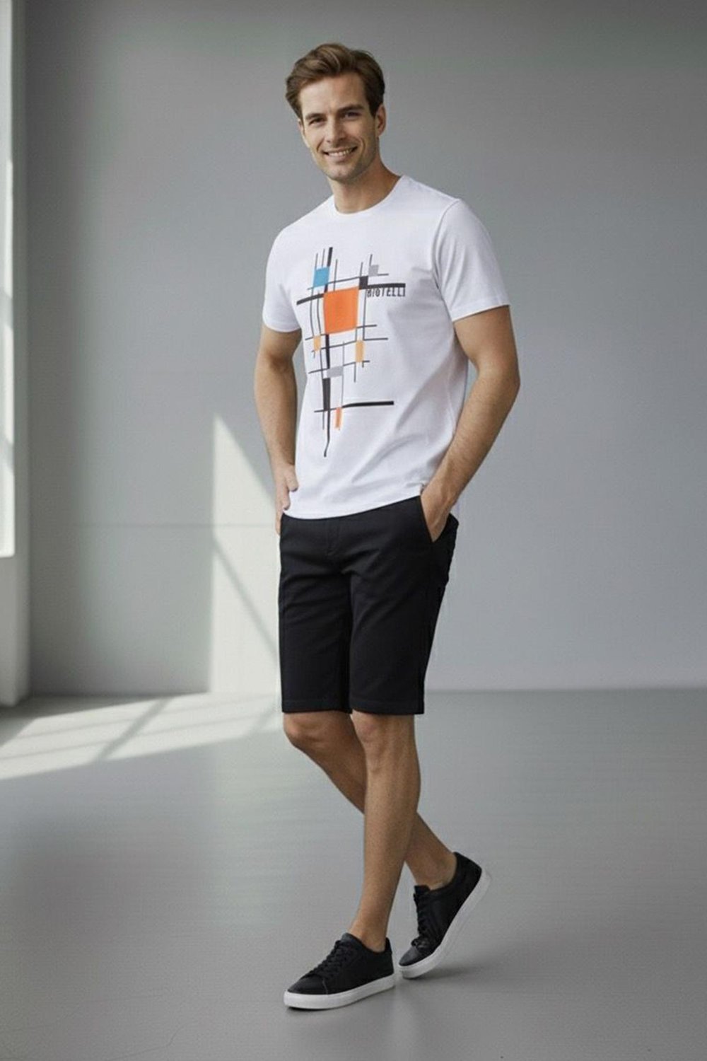 Giotelli Ekru Slim Fit %100 Pamuk Baskılı Bisiklet Yaka Erkek Tişört