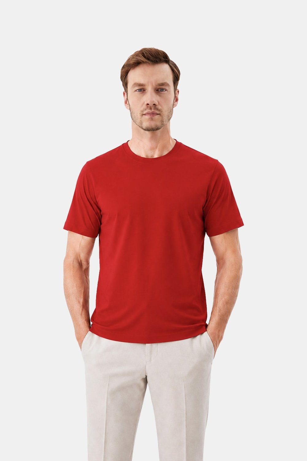 Bayrak Kırmızısı %100 Pamuk Regular Fit Bisiklet Yaka Basic T-shirt