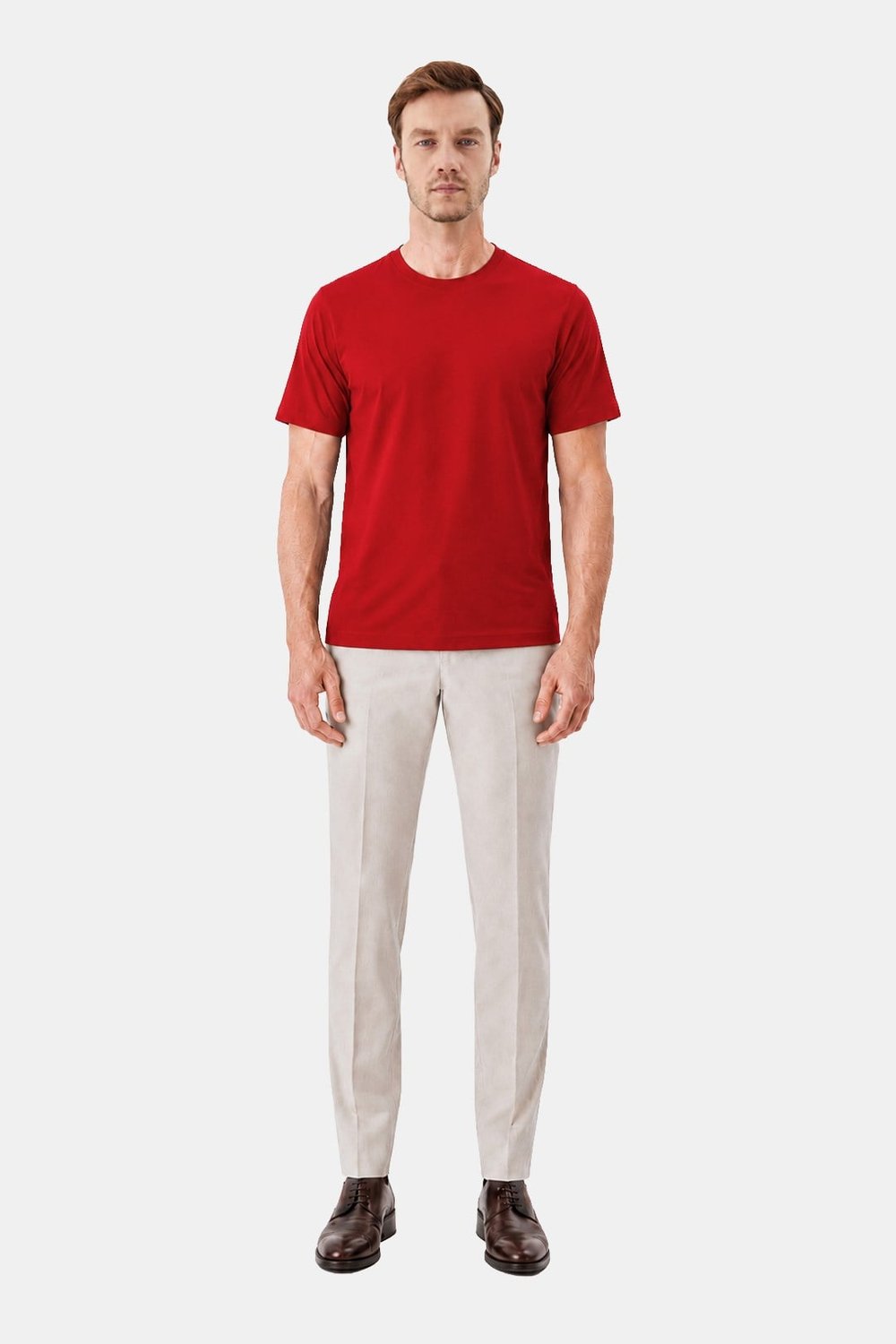Bayrak Kırmızısı %100 Pamuk Regular Fit Bisiklet Yaka Basic T-shirt