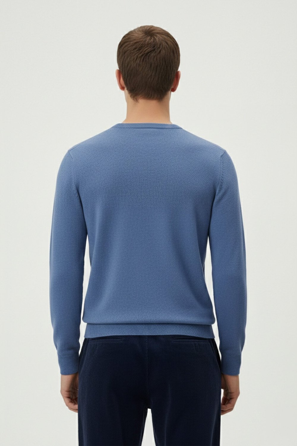 Standart Fit Bebe Mavi Yün Karışımlı Bisiklet Yaka Düz Desen Triko Kazak