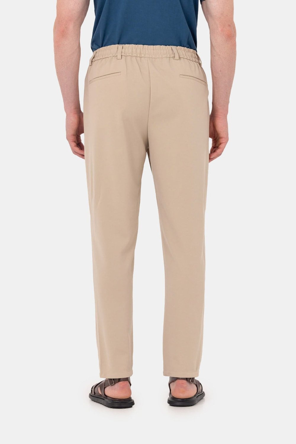 Bej Dokulu Arka Lastikli Köprü Kemerli Bağcıklı Slim Fit Jogger Pantolon