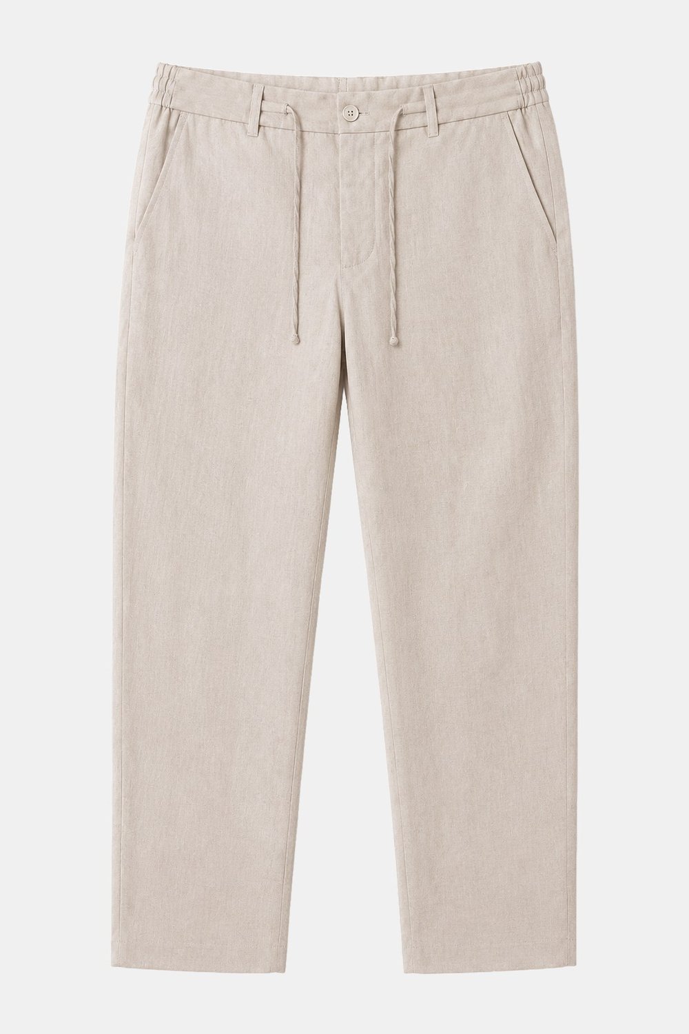 Bej Keten Görünümlü Arka Lastikli Köprü Kemerli Bağcıklı Regular Fit Jogger Pantolon
