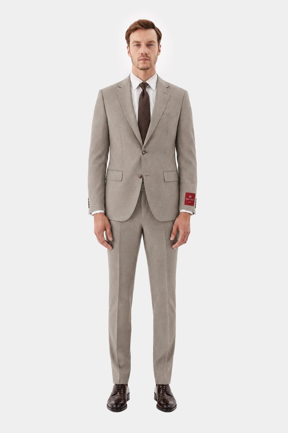 Bej Slim Fit Normal Bel 6 Drop Mono Yaka Takım Elbise