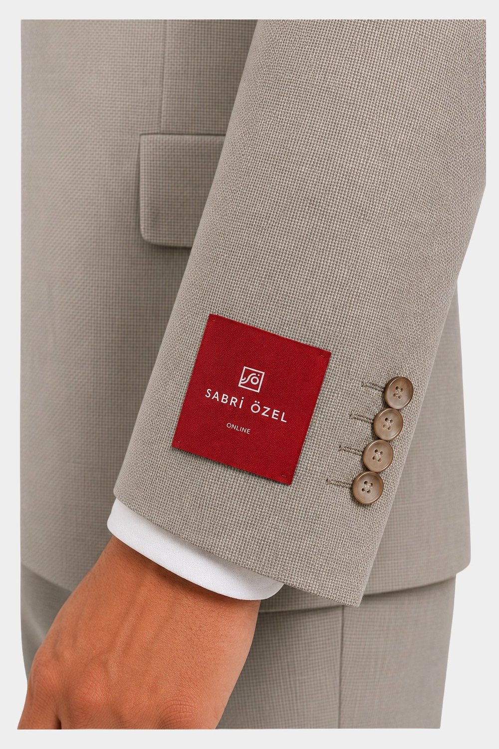 Bej Slim Fit Normal Bel 6 Drop Mono Yaka Takım Elbise