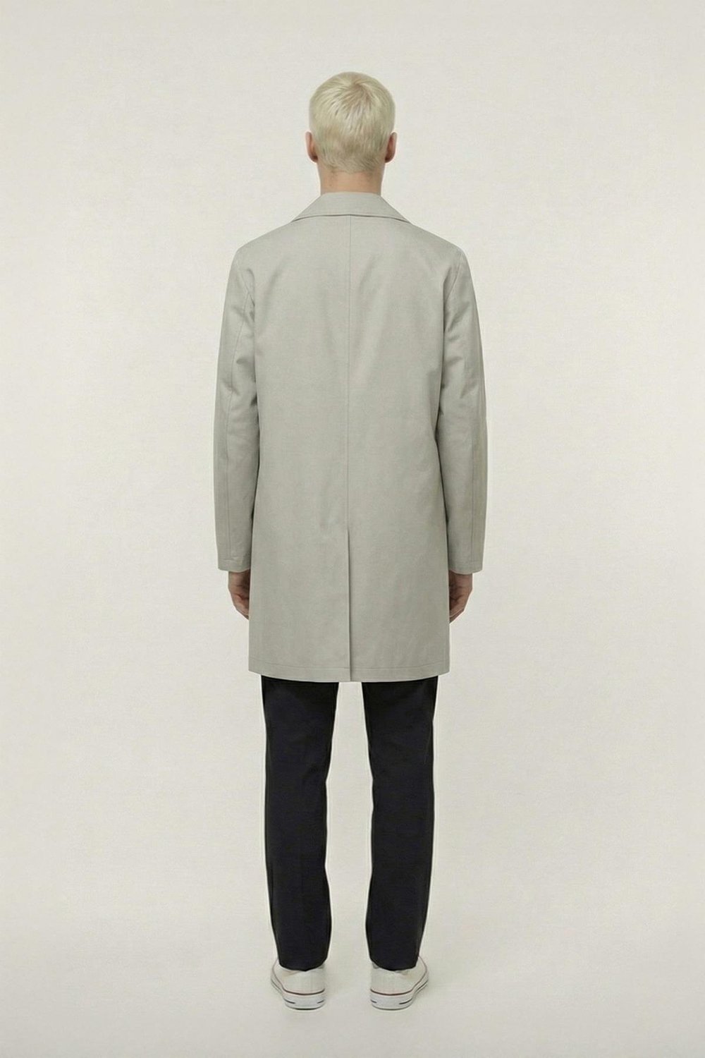 Bej Oversize Fit Pamuklu Mono Yaka Yan Cepli Orta Boy Erkek Trençkot