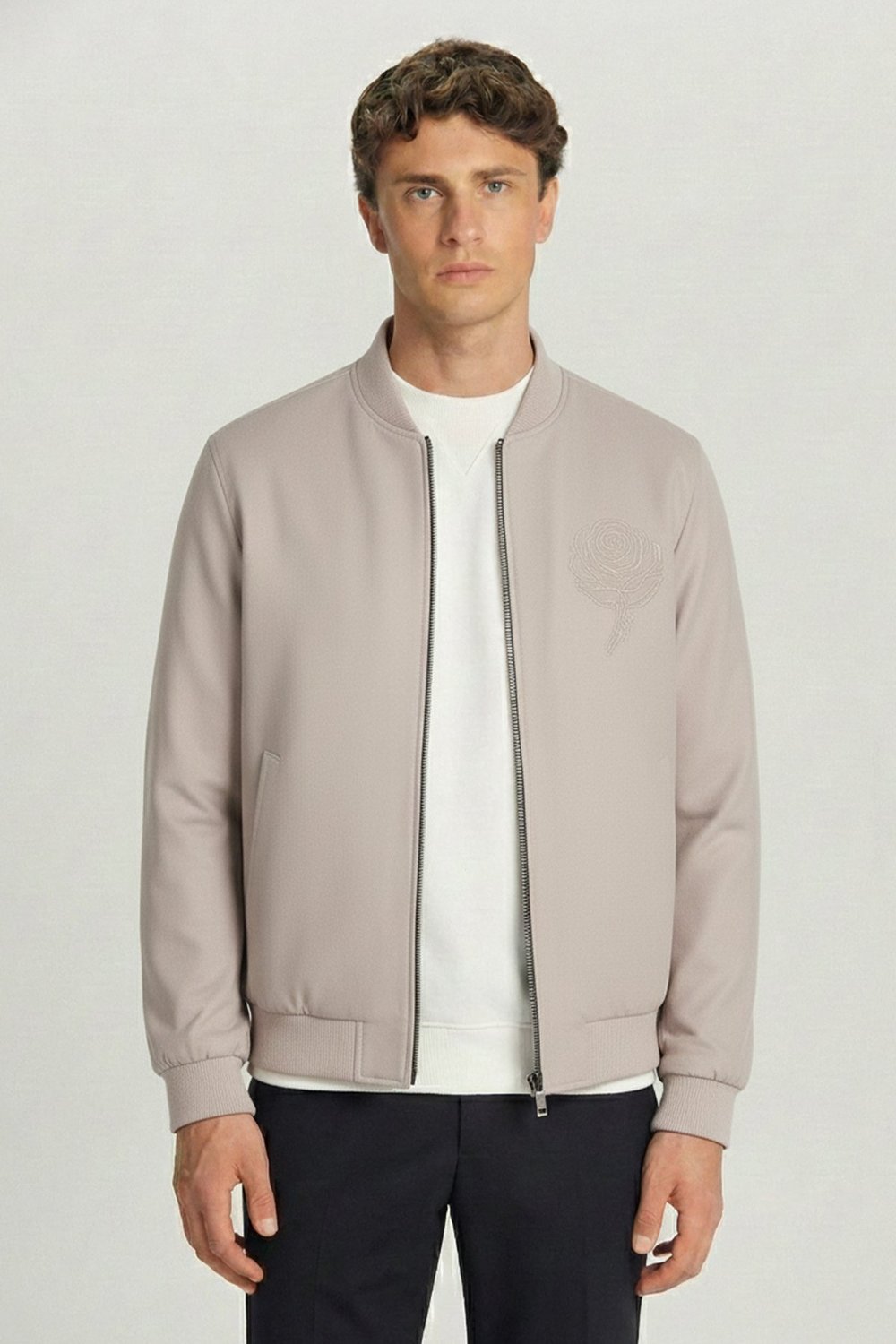 Giotelli Bej Regular Fit Hakim Yaka Nakış Detaylı Bomber Mont