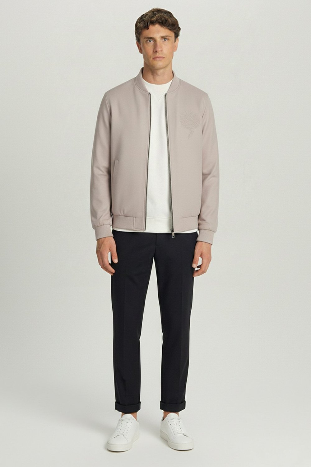 Giotelli Bej Regular Fit Hakim Yaka Nakış Detaylı Bomber Mont