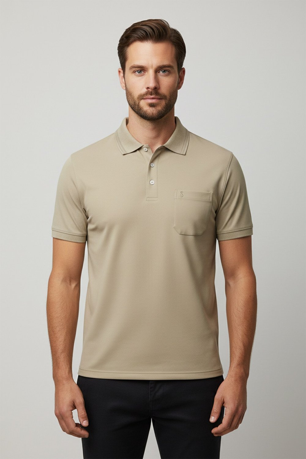 Bej %100 Pamuk Cepli Polo Yaka T-shirt