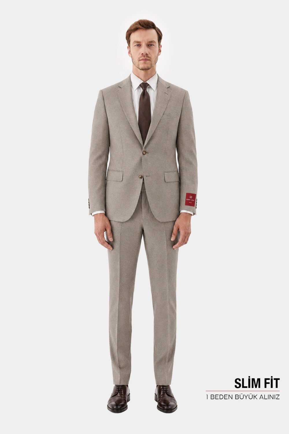 Bej Slim Fit Normal Bel 6 Drop Mono Yaka Takım Elbise