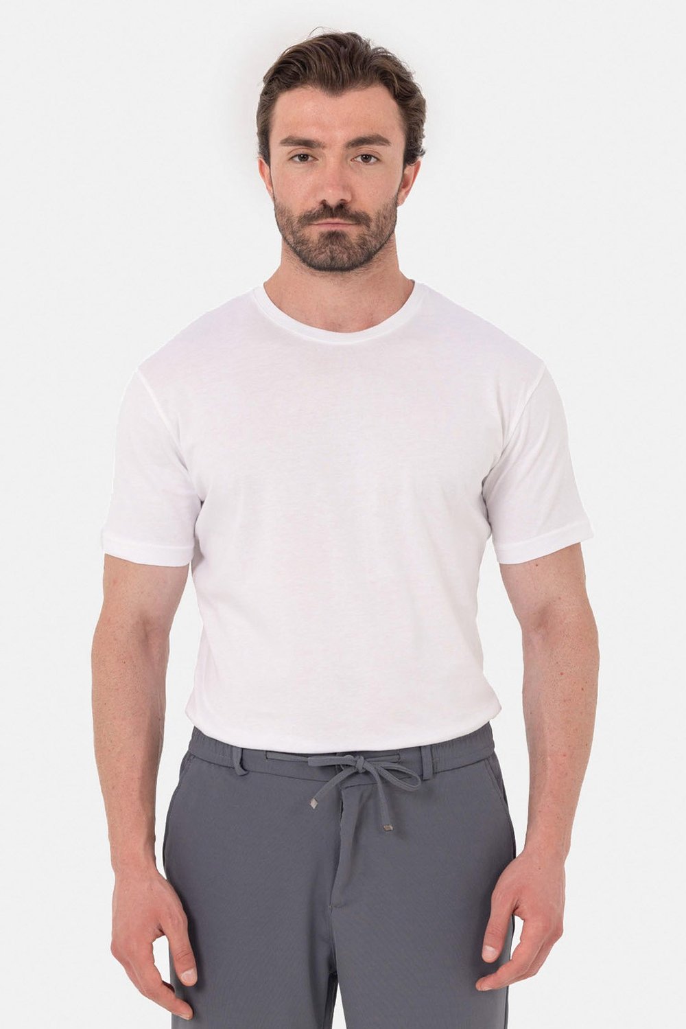 Beyaz %100 Pamuk Bisiklet Yaka Düz Renk Basic T-Shirt
