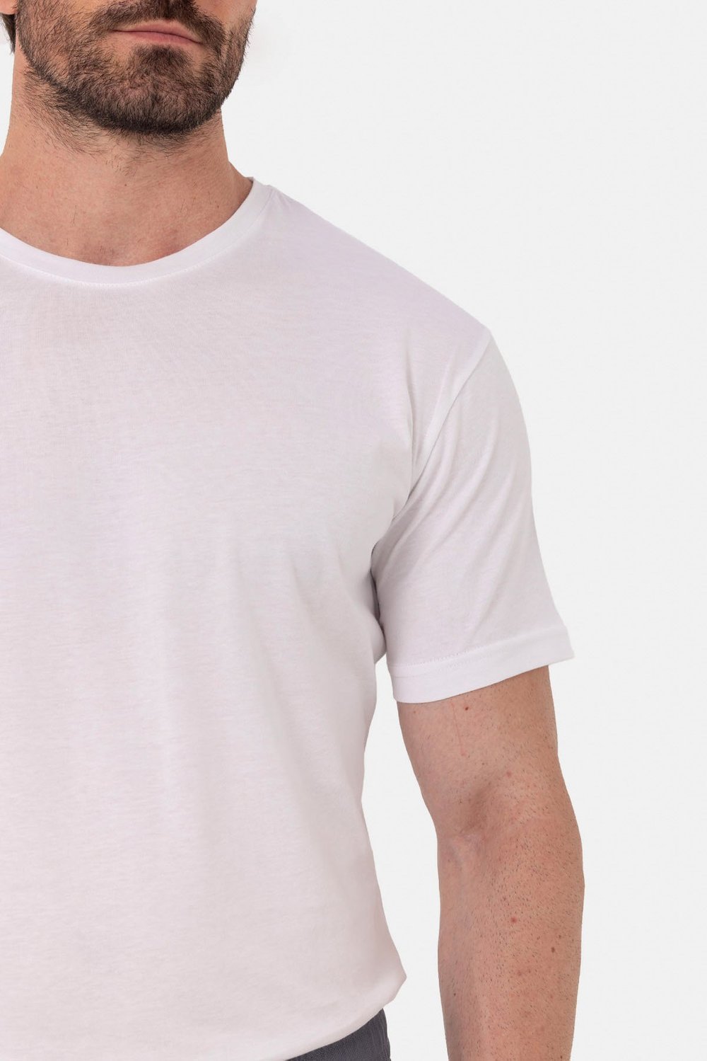 Beyaz %100 Pamuk Bisiklet Yaka Düz Renk Basic T-Shirt