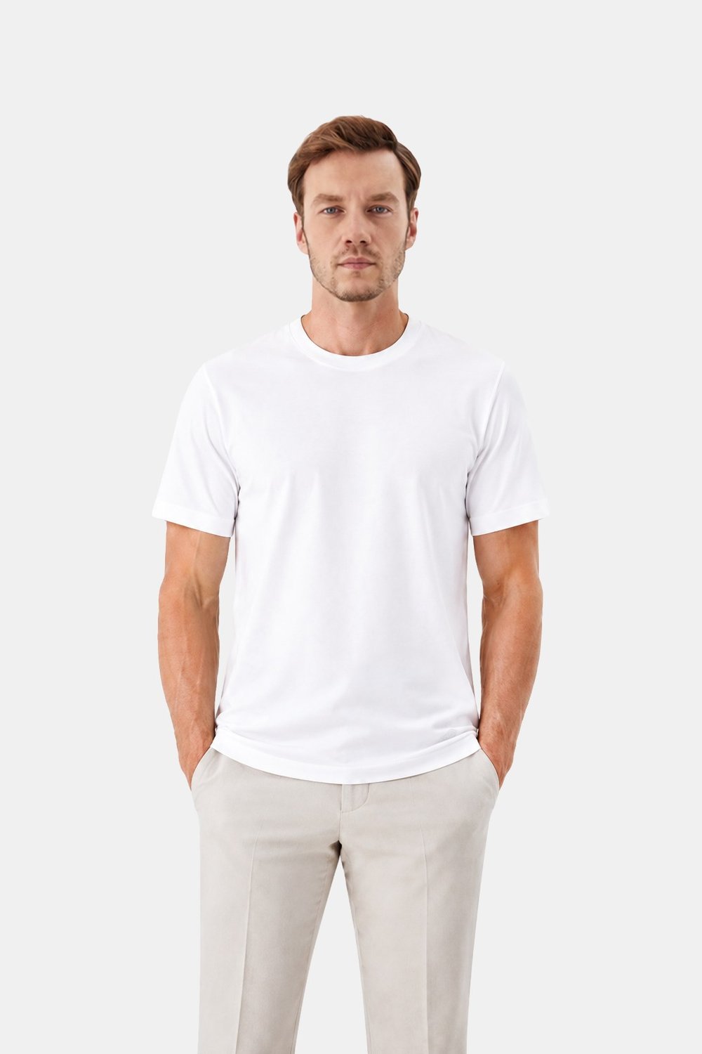 Beyaz %100 Pamuk Regular Fit Bisiklet Yaka Basic T-shirt