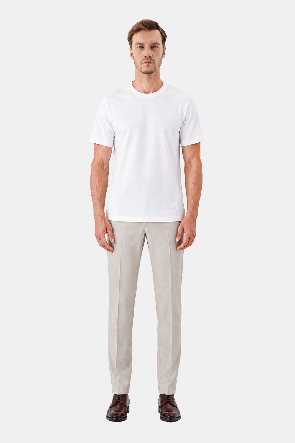Beyaz %100 Pamuk Regular Fit Bisiklet Yaka Basic T-shirt