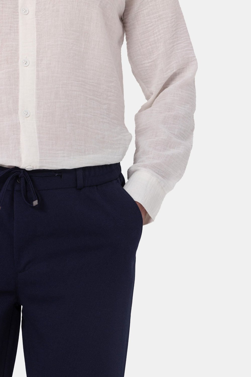 Beyaz Keten Görünümlü %100 Pamuk Uzun Kollu Gömlek 