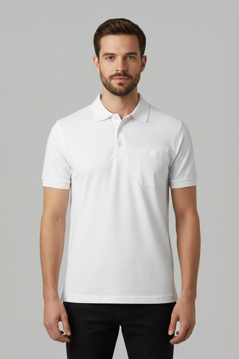 Beyaz %100 Pamuk Cepli Polo Yaka T-shirt