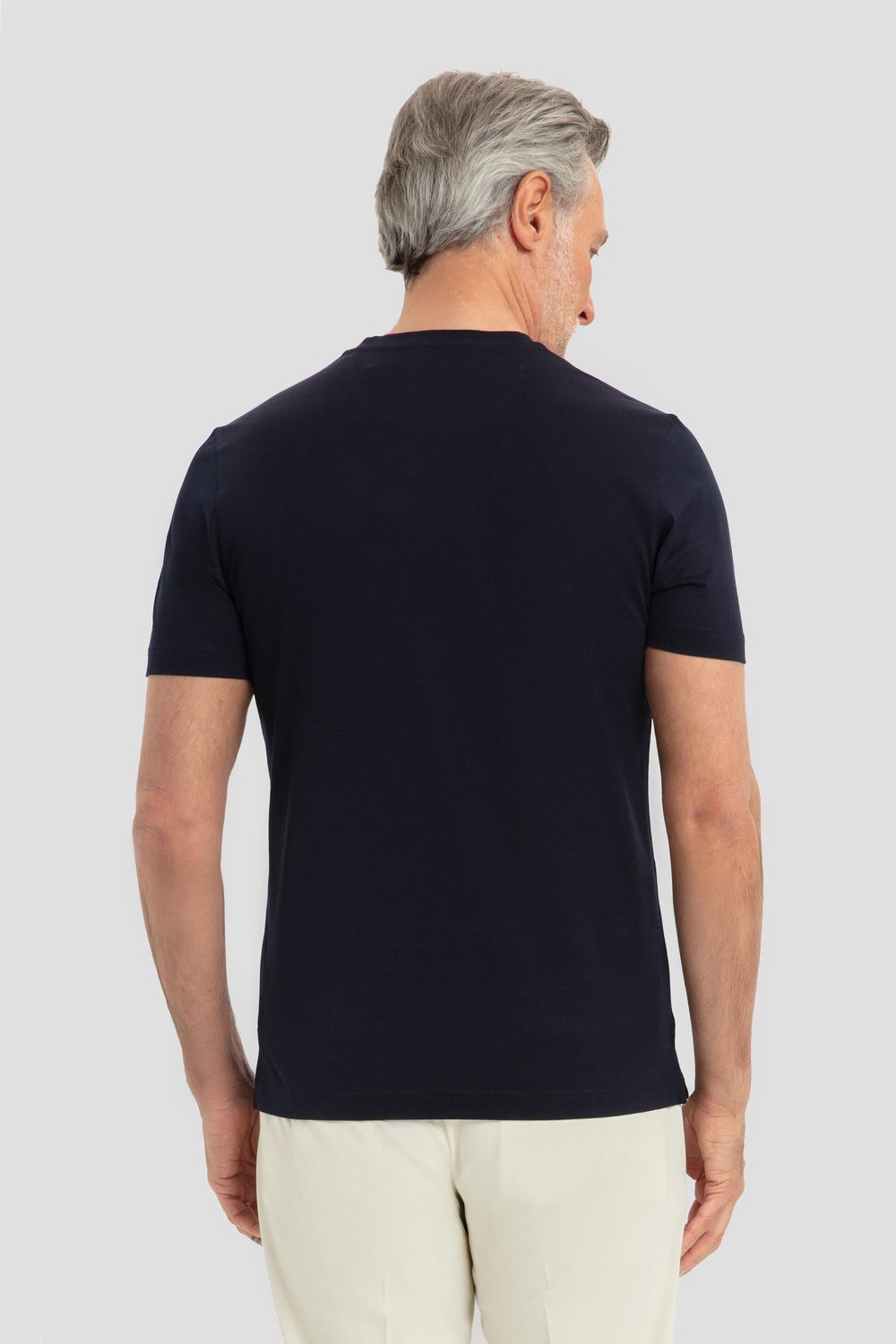 Erkek Lacivert Dar Kesim Slim Fit %100 Pamuk Bisiklet Yaka Tişört