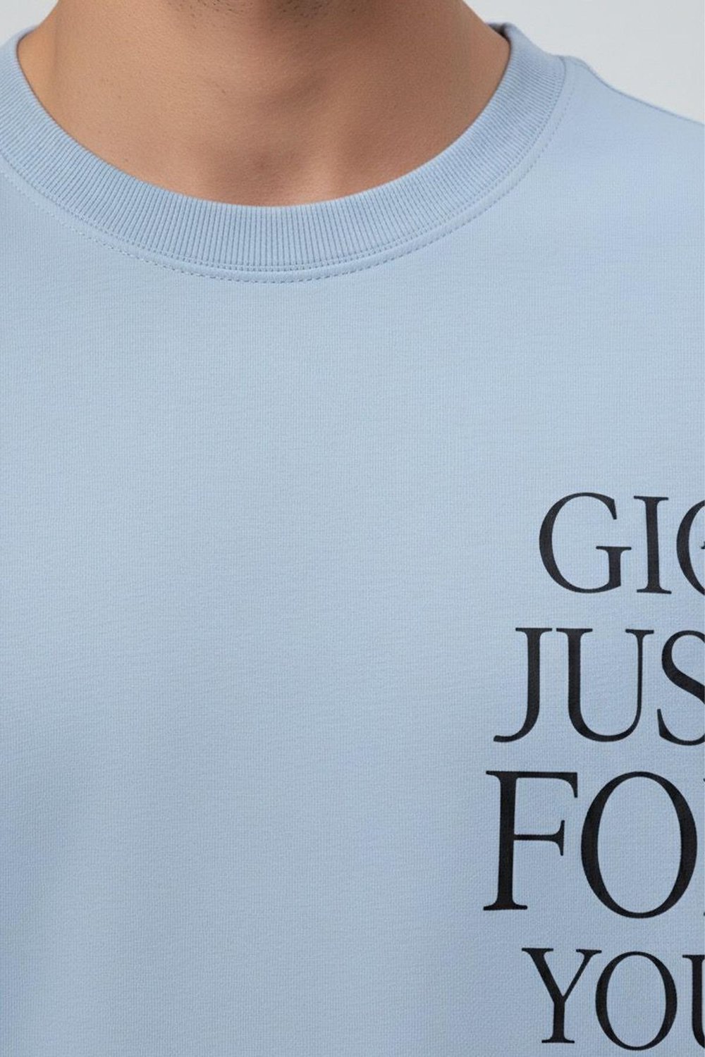 Giotelli Açık Mavi Oversize Fit %100 Pamuk Bisiklet Yaka Erkek Tişört