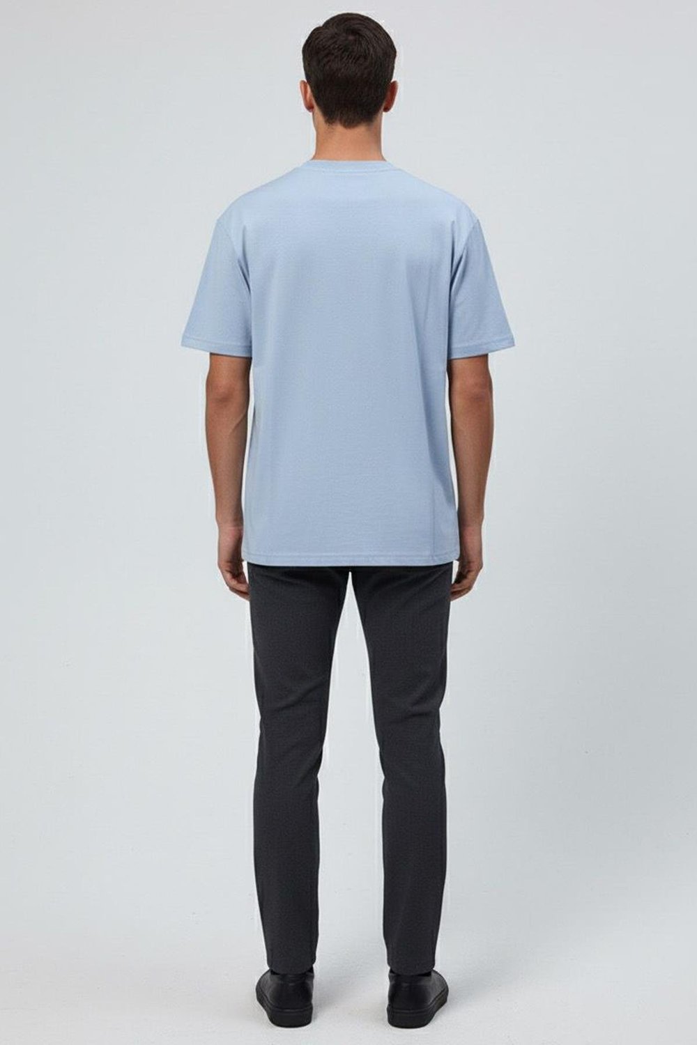 Giotelli Açık Mavi Oversize Fit %100 Pamuk Bisiklet Yaka Erkek Tişört