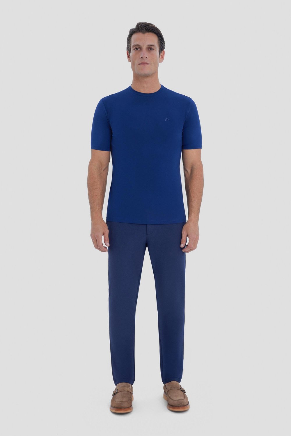 Erkek İndigo Regular Fit Bisiklet Yaka T-Shirt – Kısa Kollu