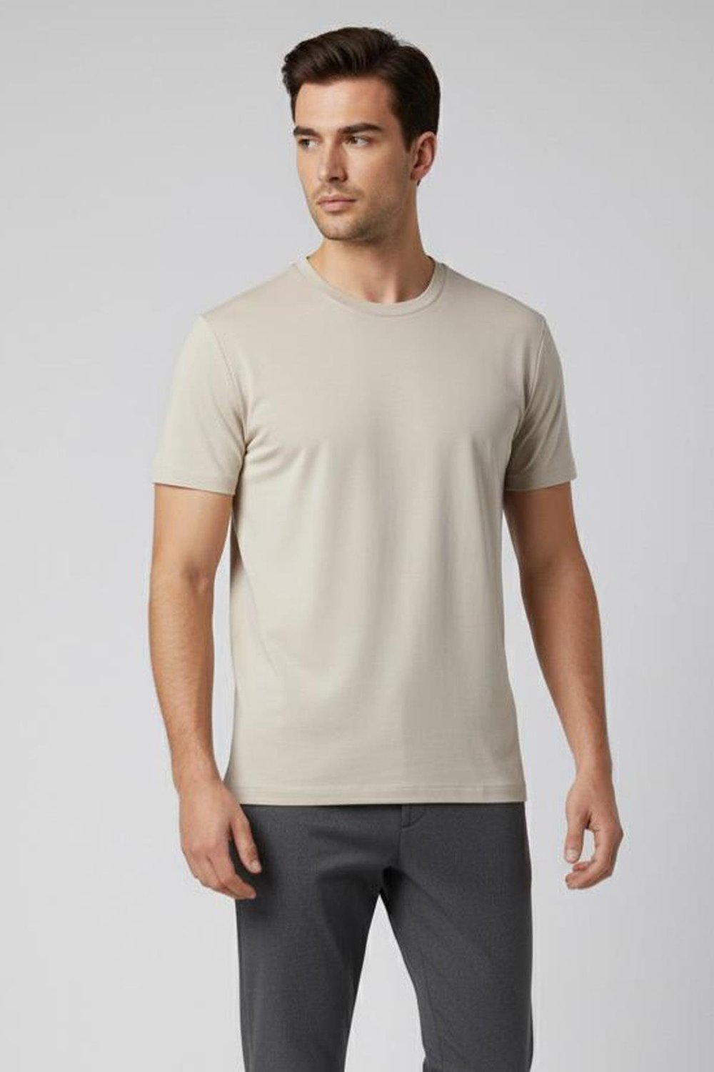 Giotelli Bej Regular Fit %100 Pamuk Bisiklet Yaka Erkek Tişört