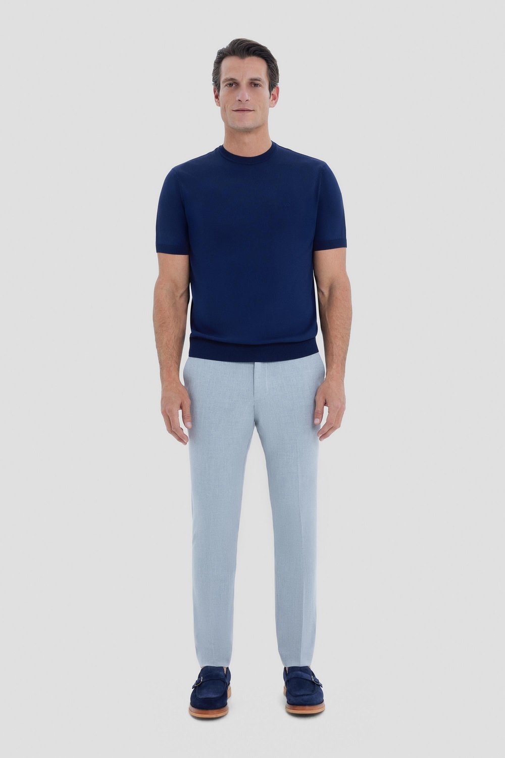 Erkek Lacivert Dar Kesim Slim Fit Viskon Triko Bisiklet Yaka Tişört