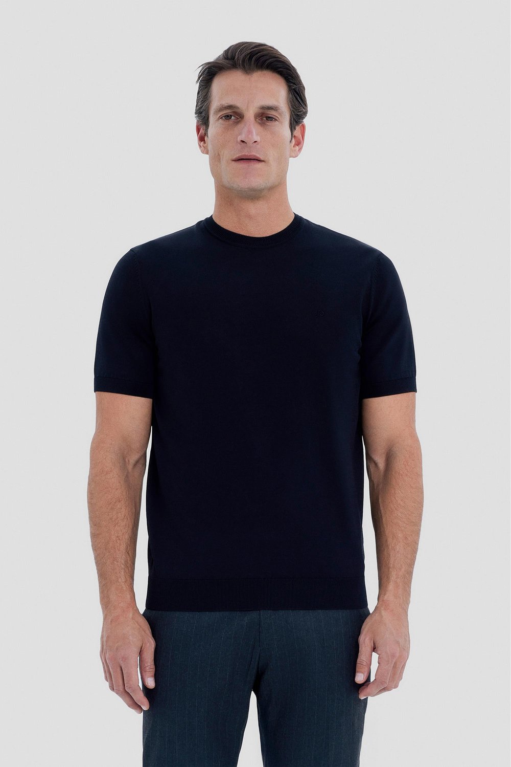 Erkek Siyah Dar Kesim Slim Fit Viskon Triko Bisiklet Yaka Tişört