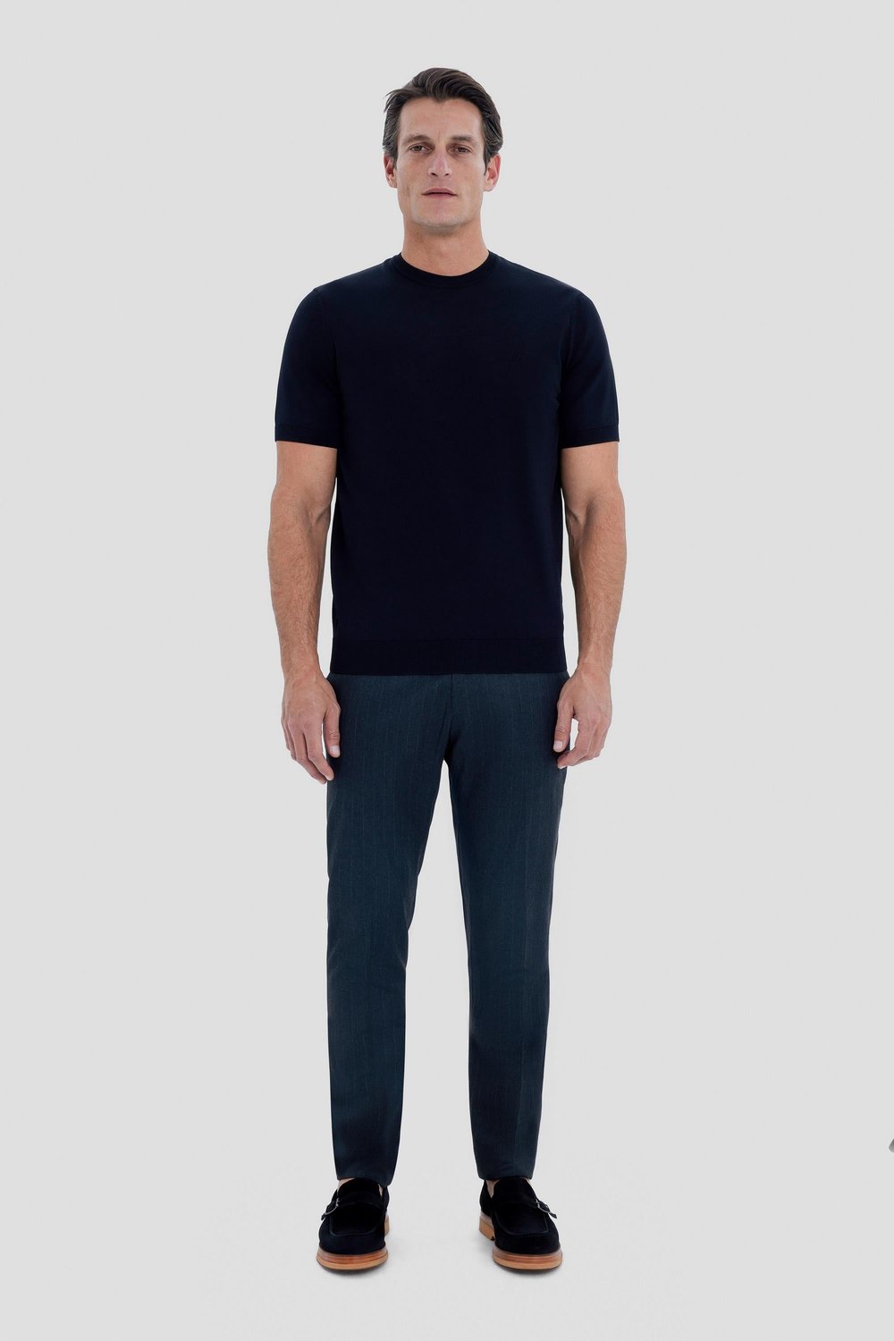 Erkek Siyah Dar Kesim Slim Fit Viskon Triko Bisiklet Yaka Tişört