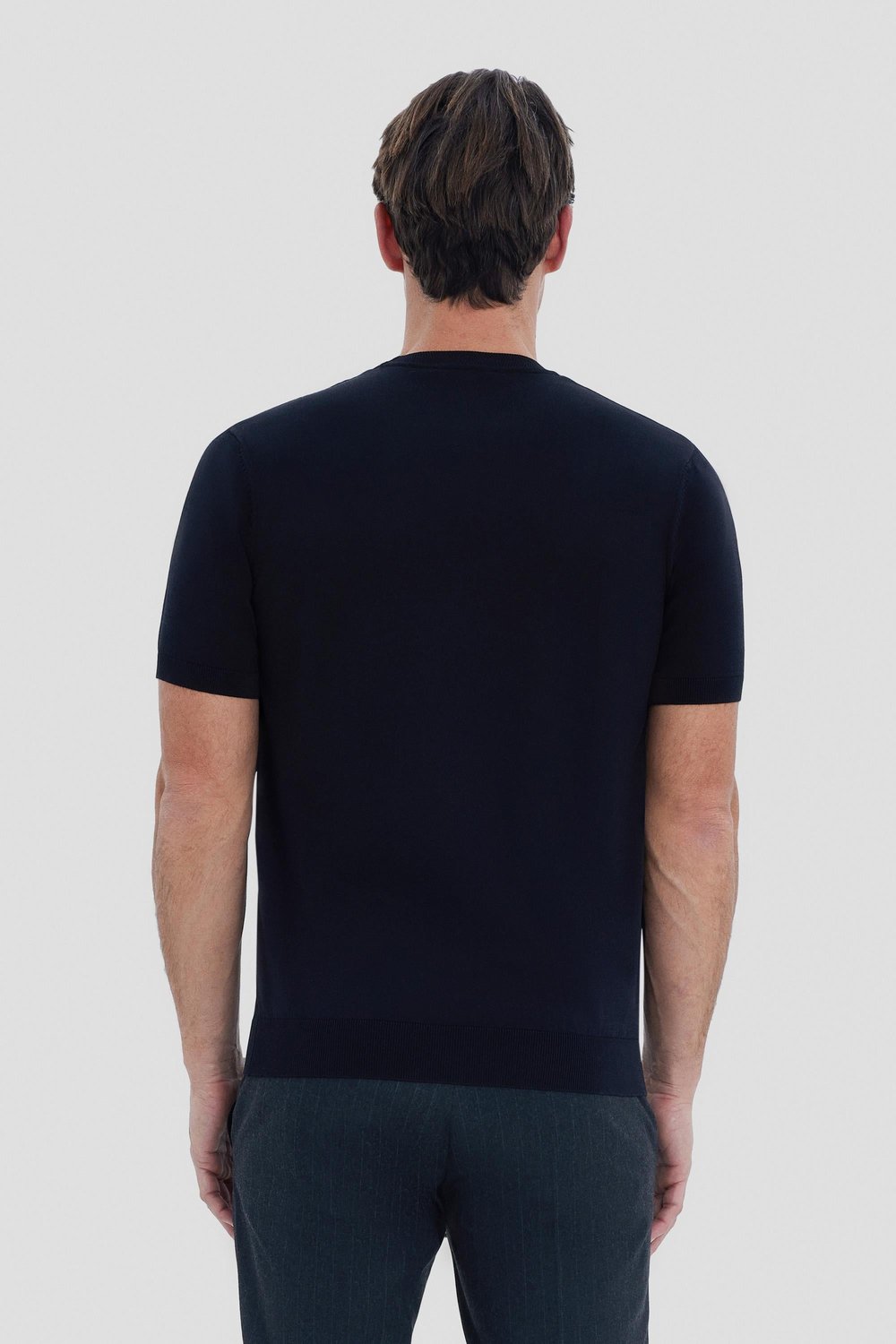 Erkek Siyah Dar Kesim Slim Fit Viskon Triko Bisiklet Yaka Tişört