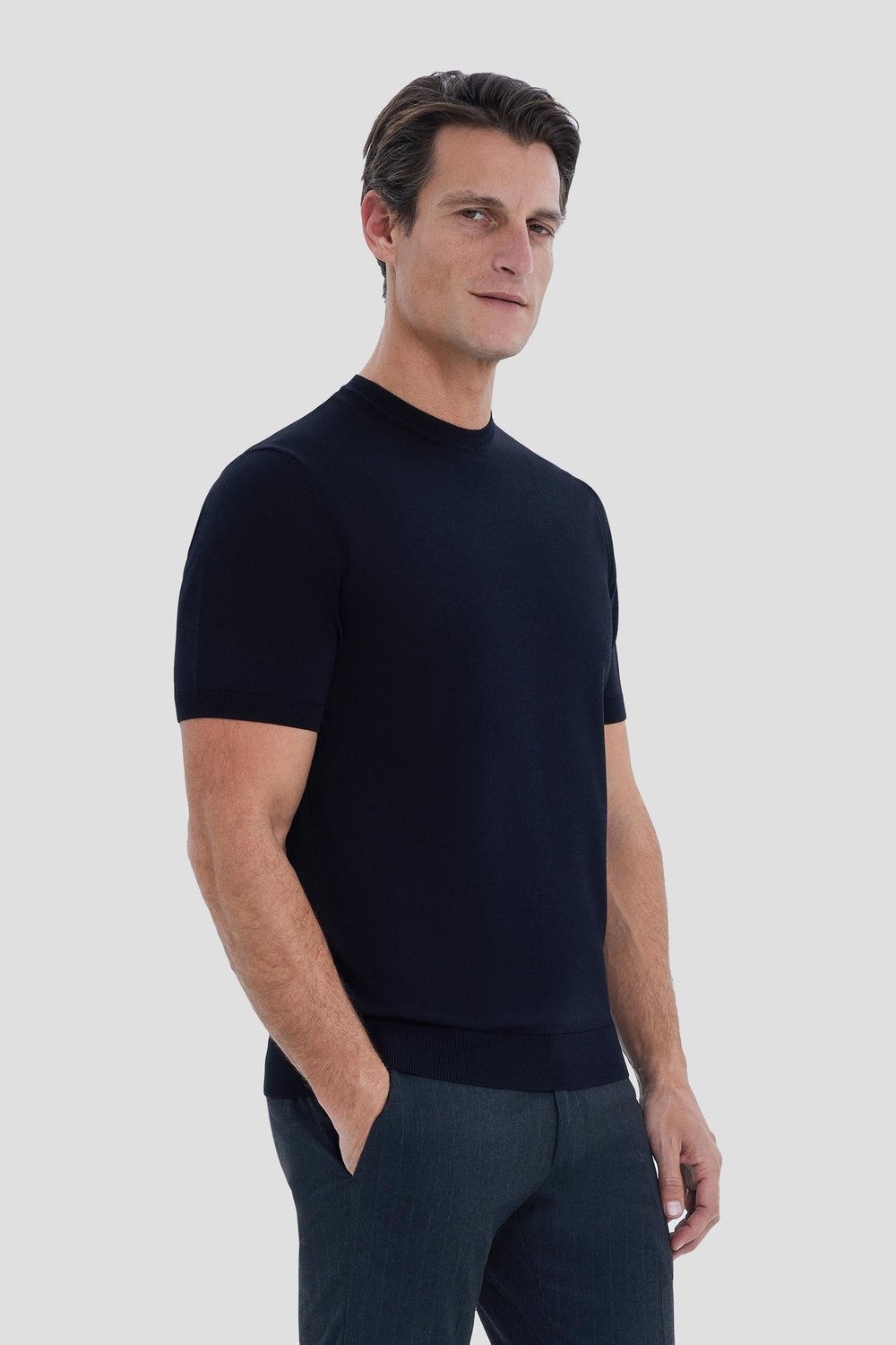 Erkek Siyah Dar Kesim Slim Fit Viskon Triko Bisiklet Yaka Tişört