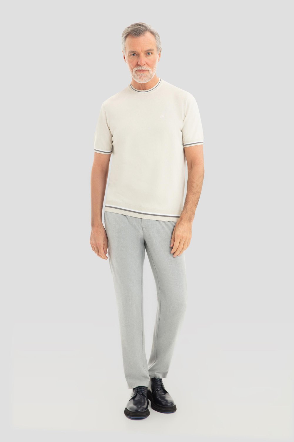 Bej Regular Fit Bisiklet Yaka Triko Erkek T-Shirt