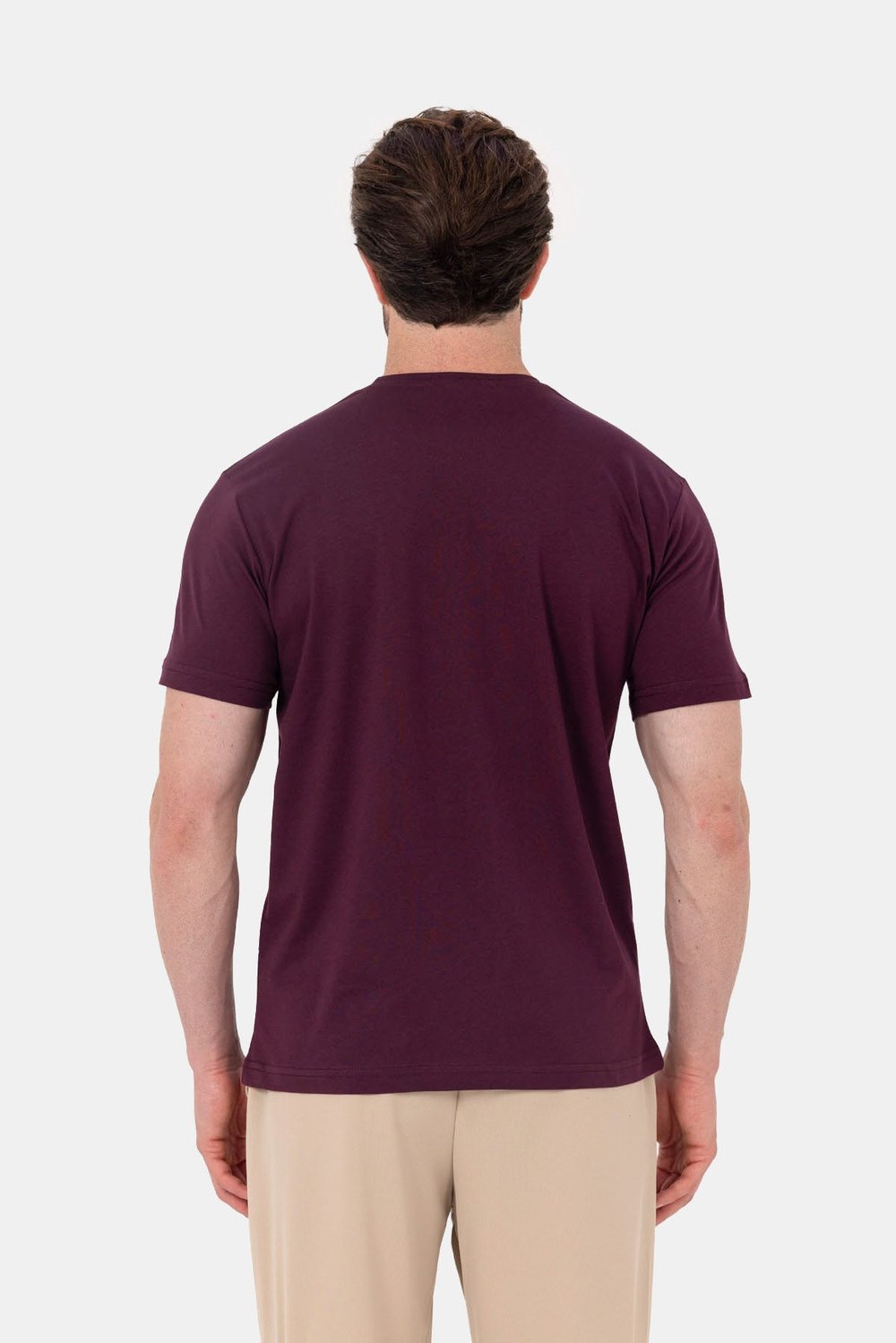 Bordo %100 Pamuk Bisiklet Yaka Düz Renk Basic T-Shirt
