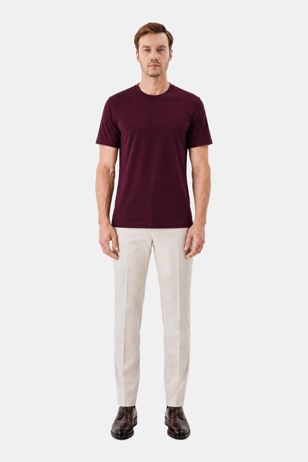 Bordo %100 Pamuk Regular Fit Bisiklet Yaka Basic T-shirt
