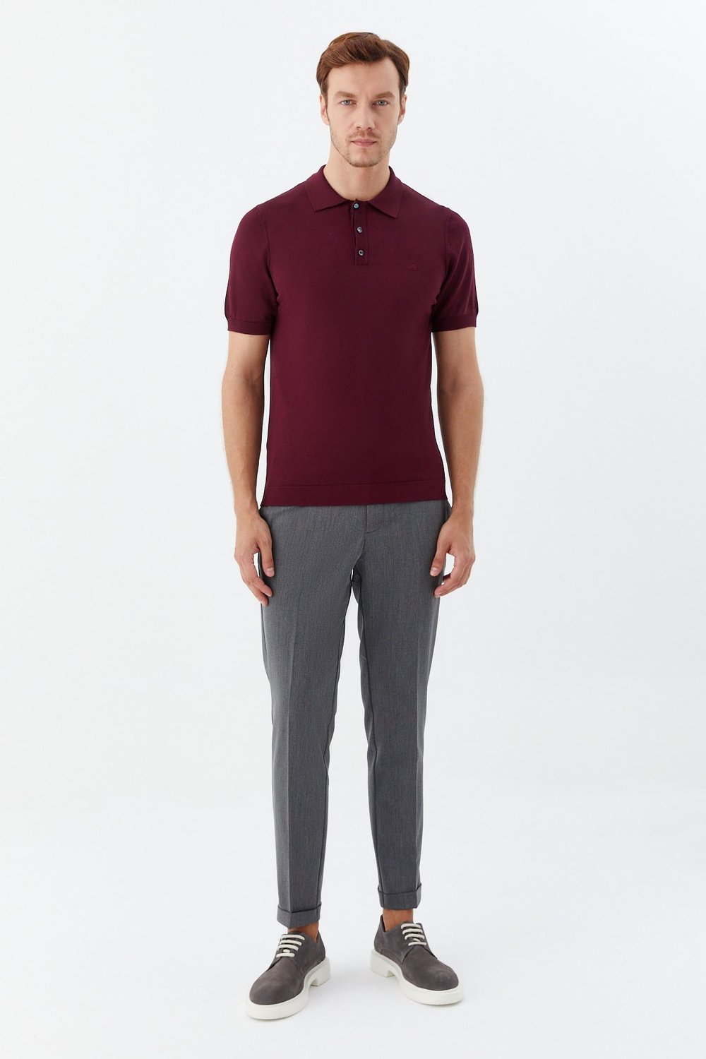 Bordo Regular Fit Göğüs Nakış Detaylı Polo Yaka Triko T-shirt