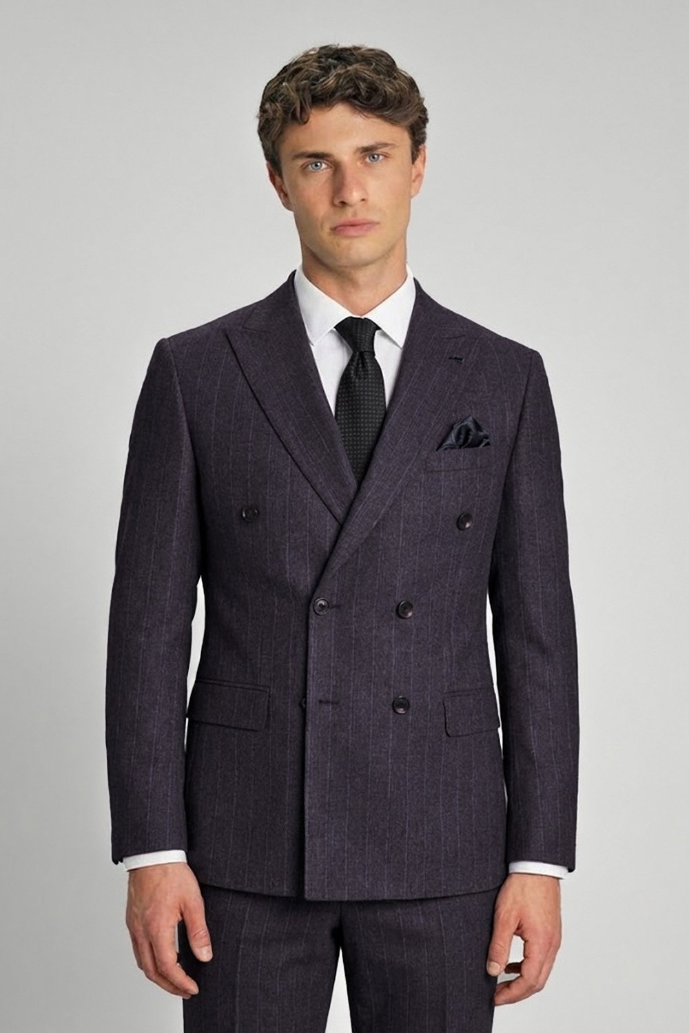 Giotelli Bordo Slim Fit Çizgili Sivri Yaka 6 Drop Duble Paça Tam Astarlı Erkek Takım Elbise RM