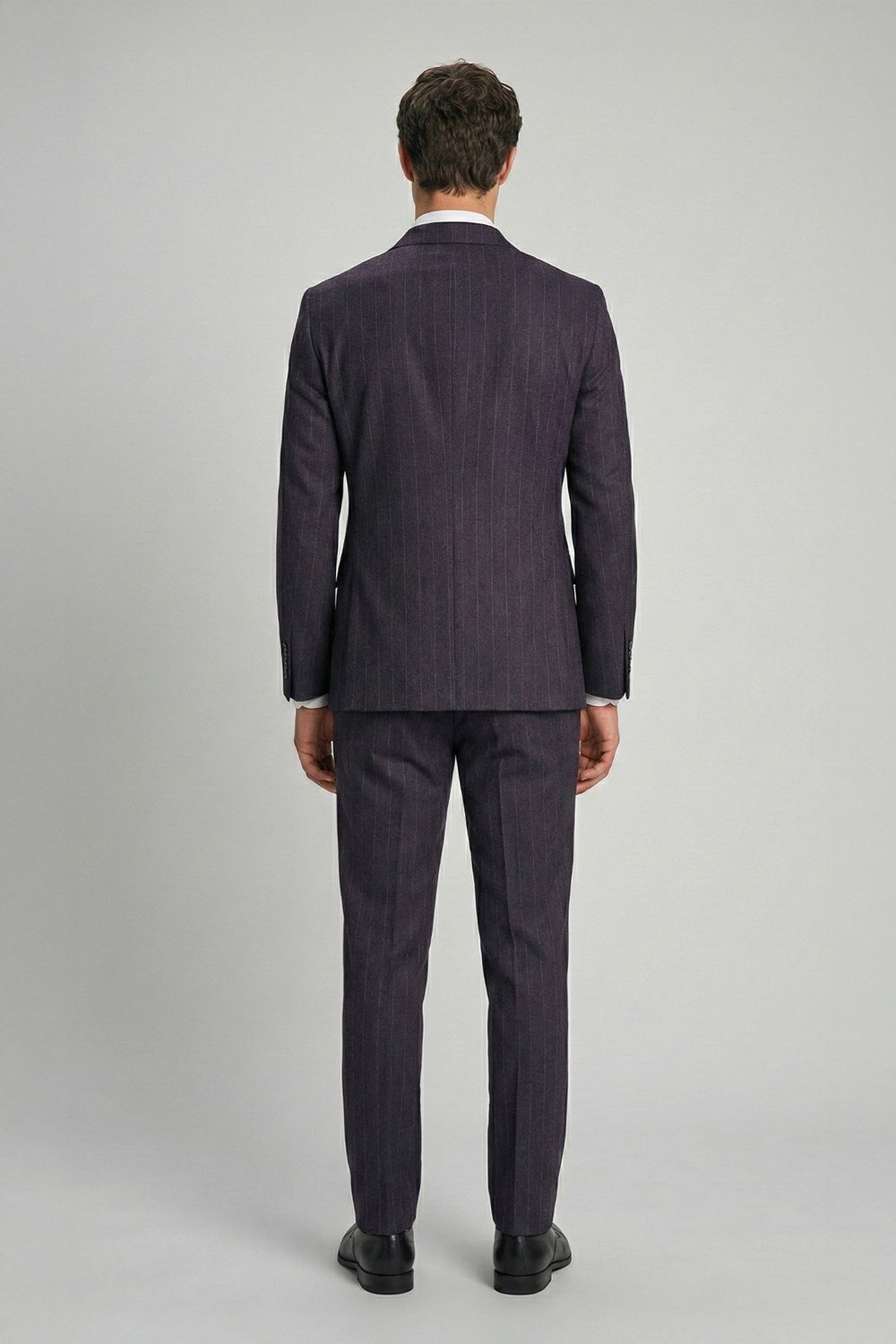 Giotelli Bordo Slim Fit Çizgili Sivri Yaka 6 Drop Duble Paça Tam Astarlı Erkek Takım Elbise RM