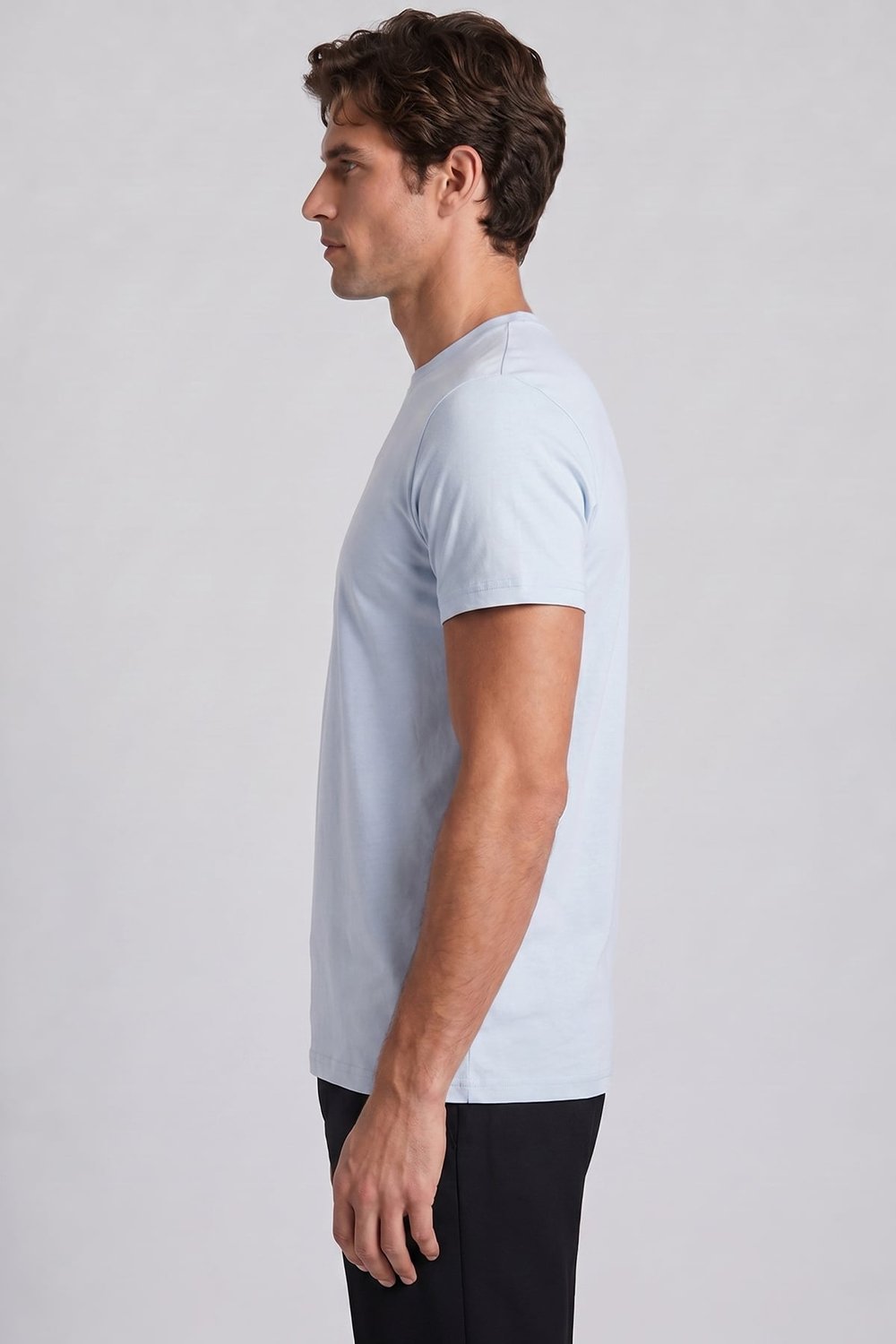 Erkek Buz Mavi Normal Kesim Regular Fit %100 Pamuk Bisiklet Yaka Basic Tişört