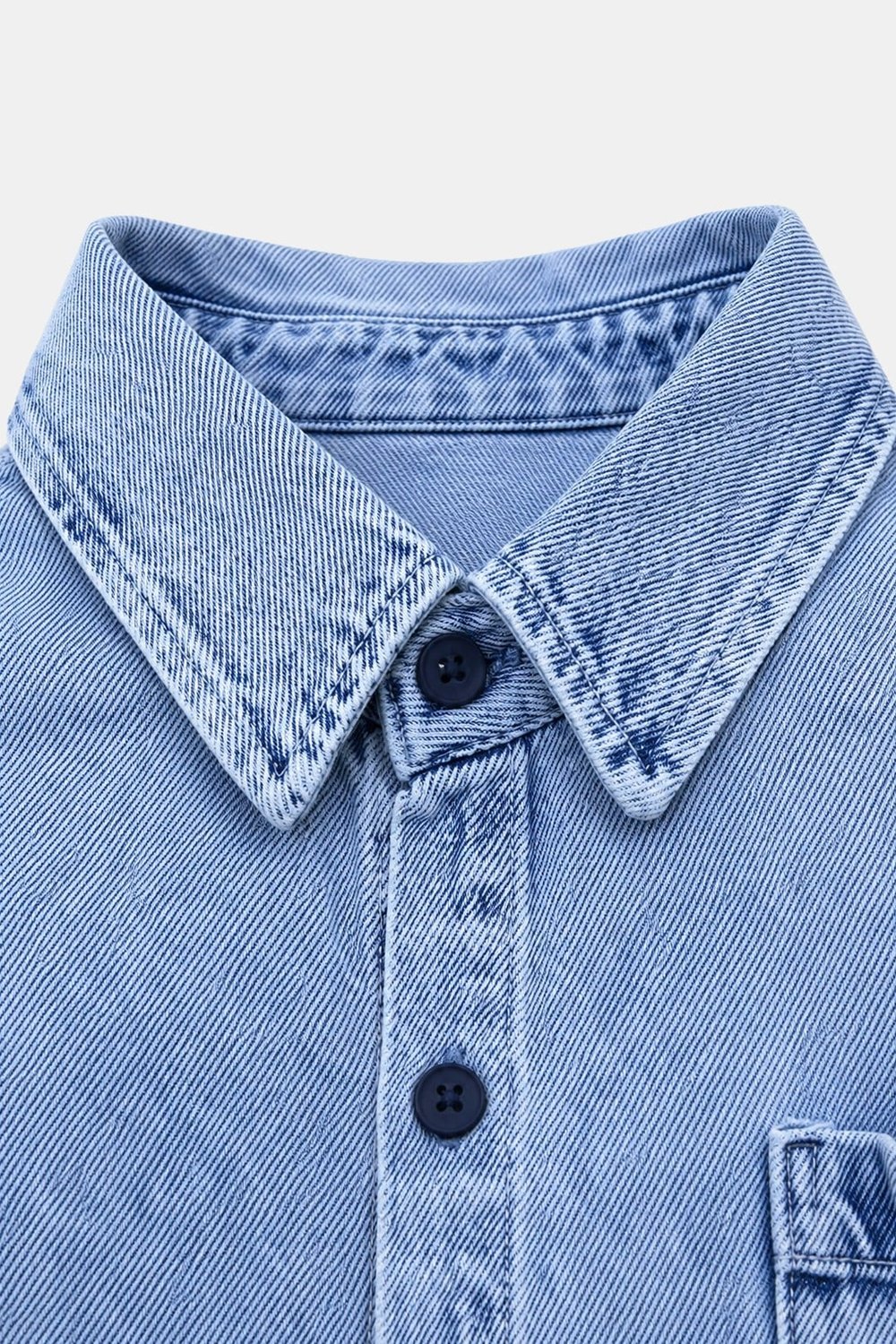 Buz Mavisi Regular Fit Pamuk Cepli Uzun Kollu Denim Ceket Gömlek