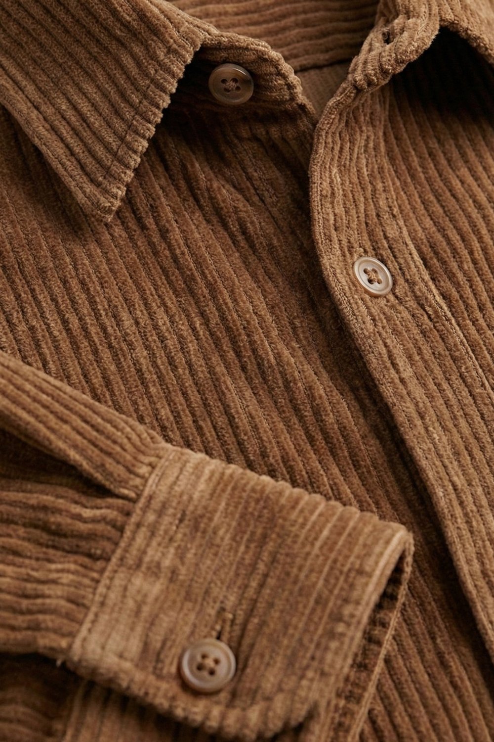 Camel Comfort Fit Pamuklu Fitilli Kadife Uzun Kollu Polo Yaka Erkek Gömlek