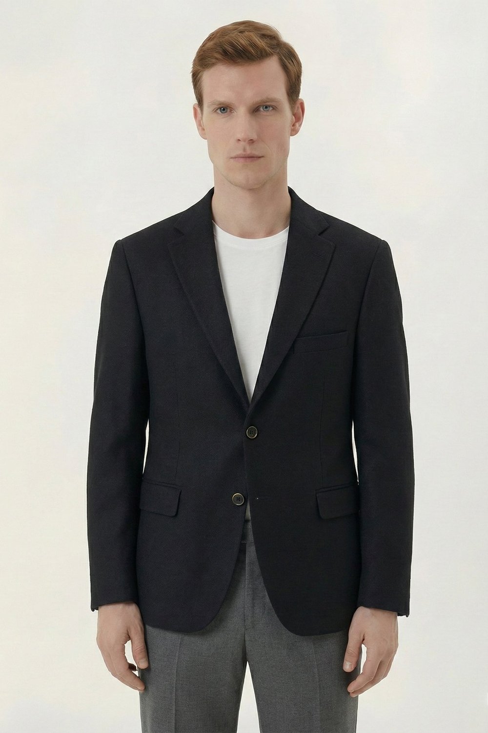 Erkek Siyah Regular Fit Mono Yaka Ceket