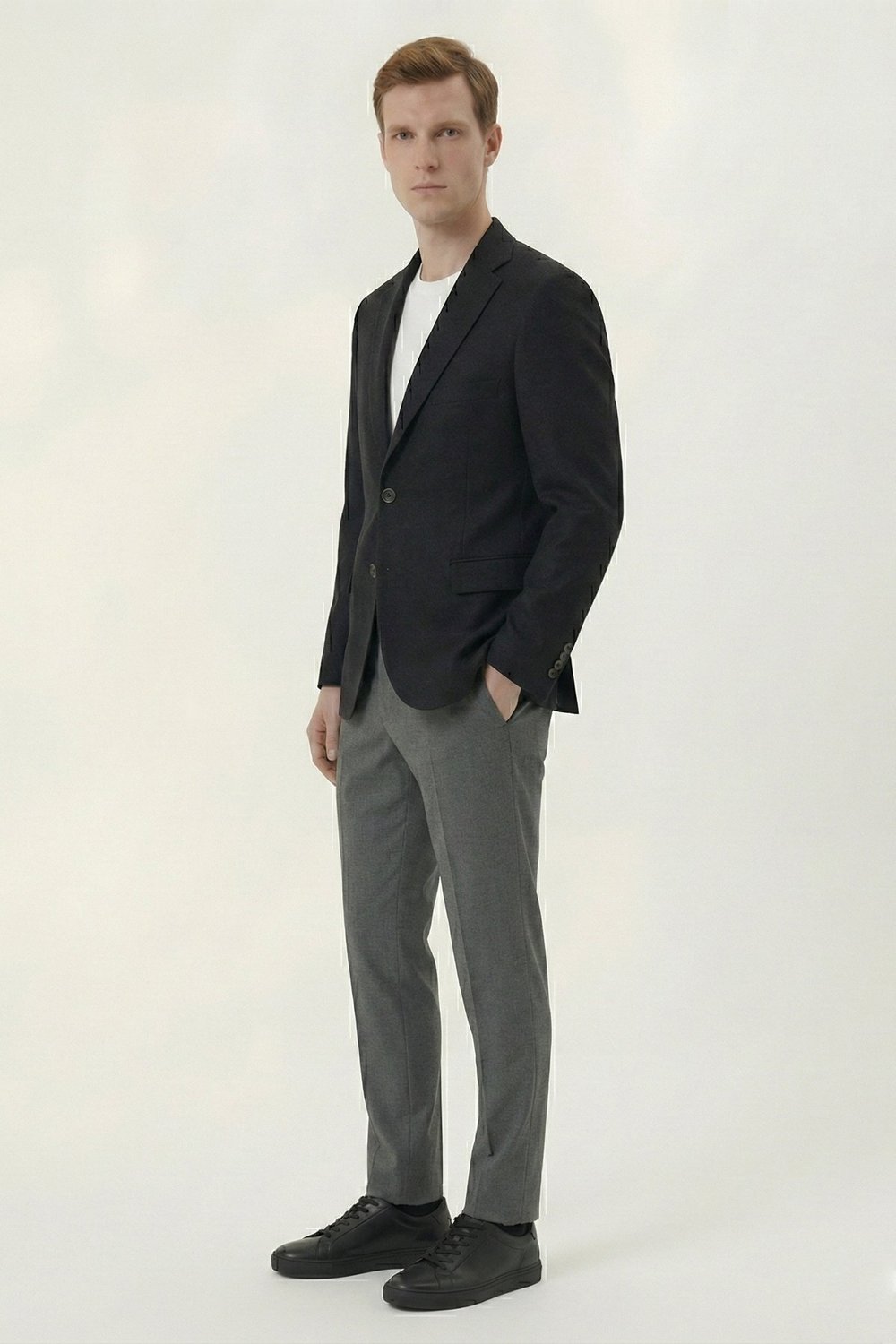 Erkek Siyah Regular Fit Mono Yaka Ceket