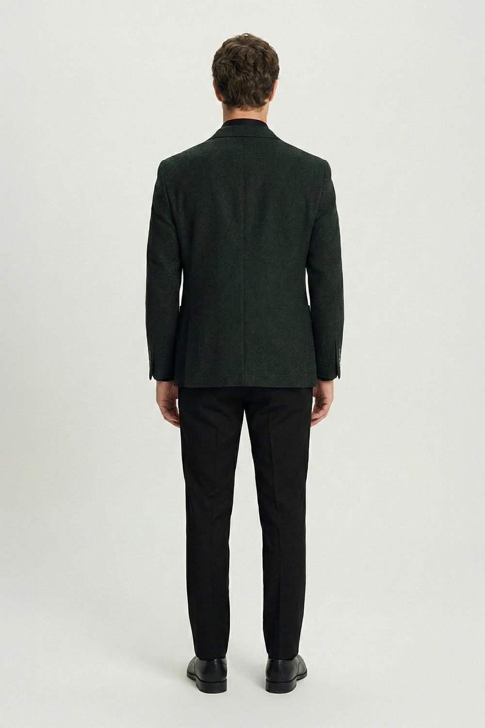 Yeşil Slim Fit Yün Karışımlı Mono Yaka Desenli Erkek Ceket