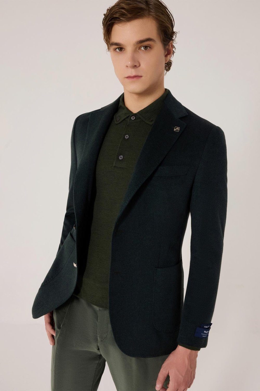 Yeşil Regular Fit %100 Yün Ceket Yaka Erkek Klasik Ceket