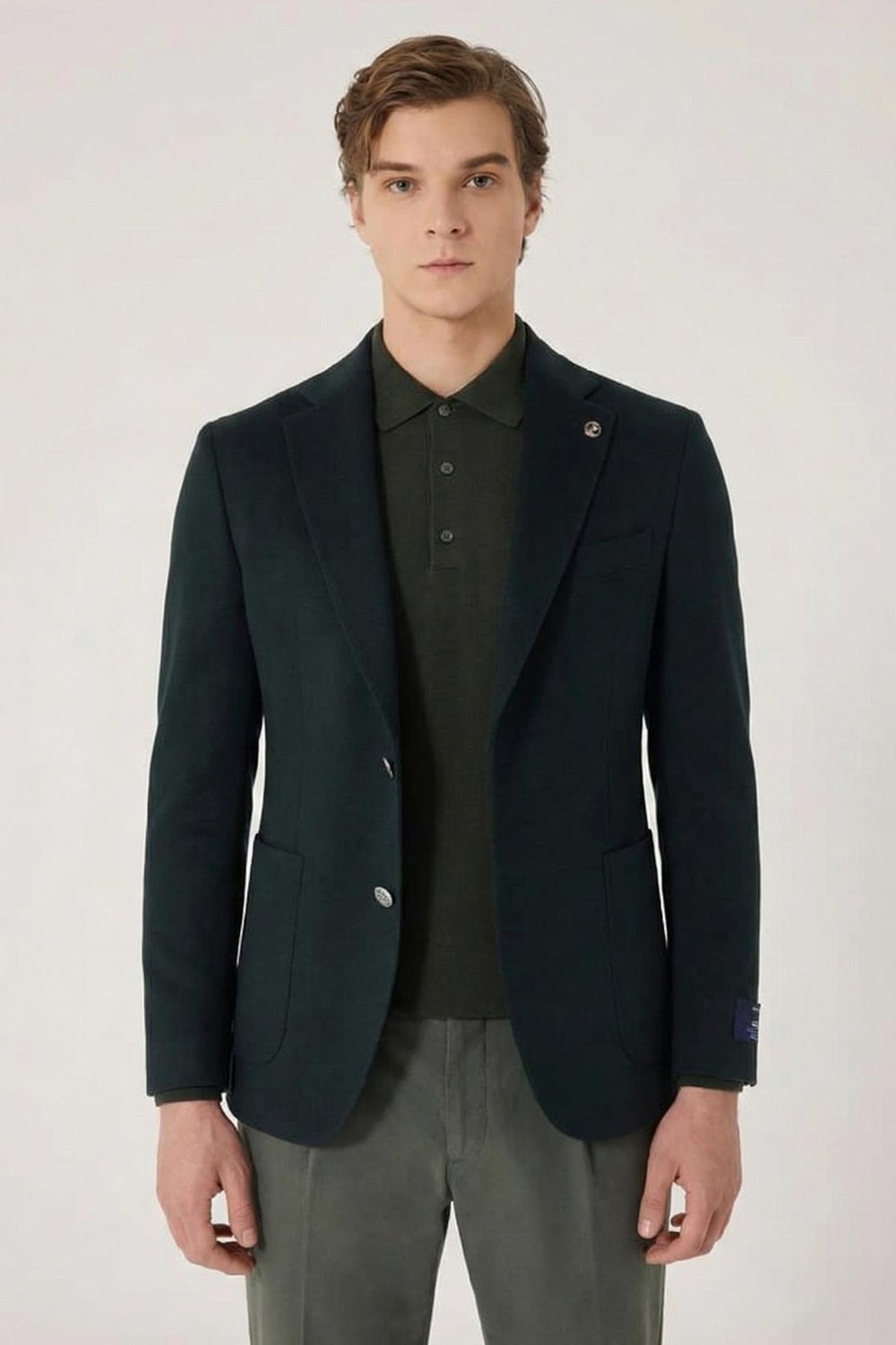 Yeşil Regular Fit %100 Yün Ceket Yaka Erkek Klasik Ceket