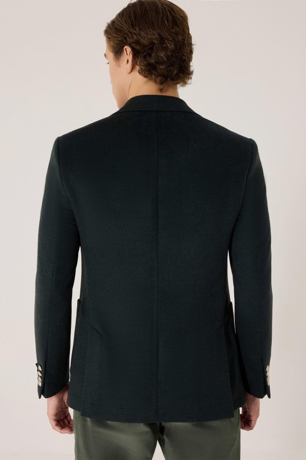 Yeşil Regular Fit %100 Yün Ceket Yaka Erkek Klasik Ceket