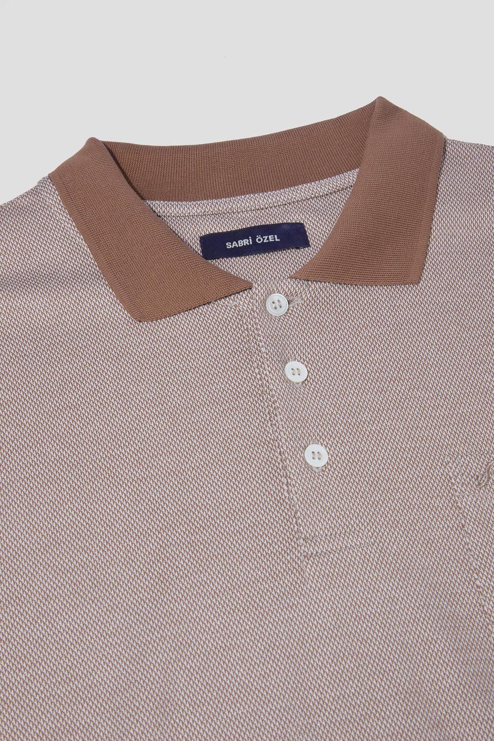 Cep Detaylı Jakar Desenli Polo Yaka Erkek T-Shirt Kahve