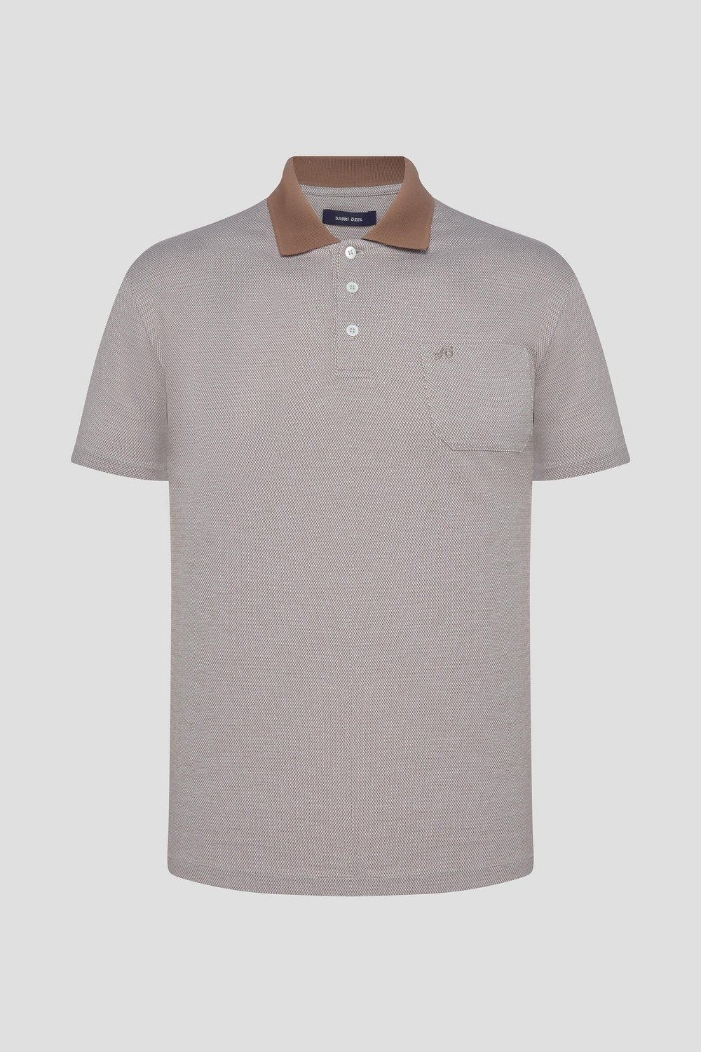 Cep Detaylı Jakar Desenli Polo Yaka Erkek T-Shirt Kahve
