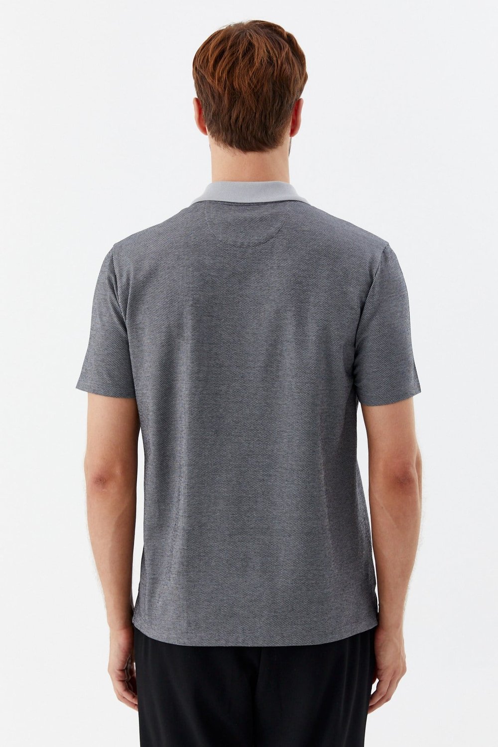 Siyah %100 Pamuk Regular Fit Jakar Desenli Cepli Polo Yaka T-shirt
